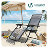 Chaise longue inclinable en textilene avec porte gobelet et portable gris - voonot.com
