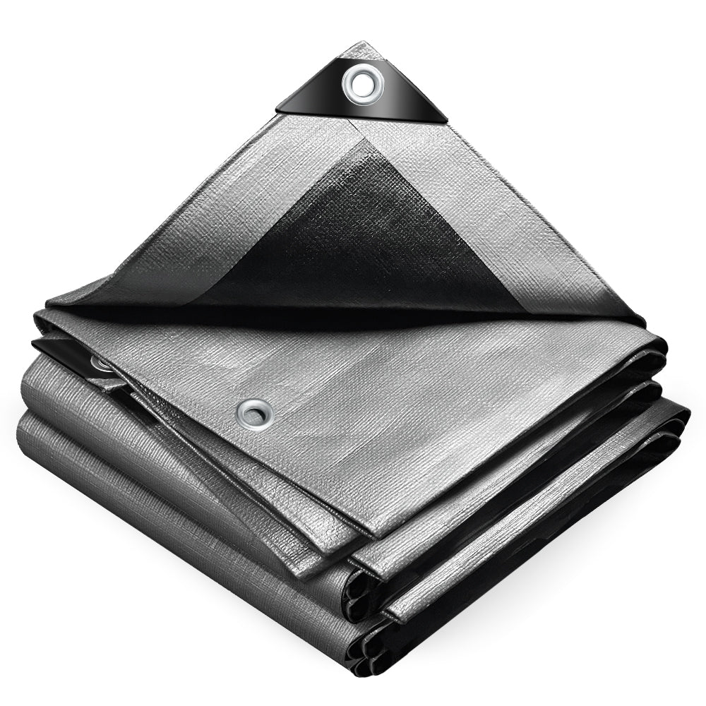 Bâche de Protection en Polyéthylène resistant et impermeable 240g/m² gris et noir 1.5x6m - voonot.com