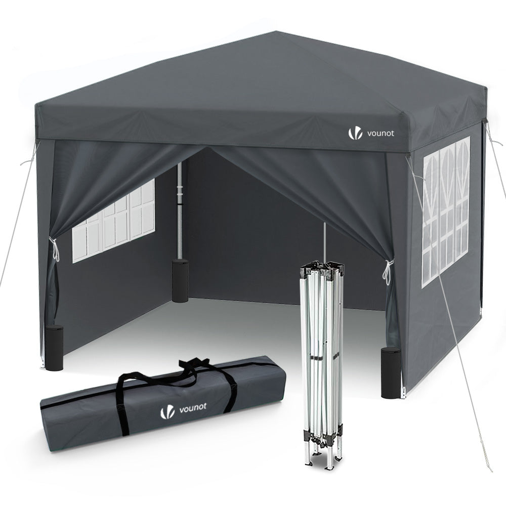 Tonnelle de Jardin 3x3m Pliable avec portes et fenêtres Gris - voonot.com