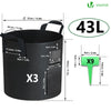 Lot 3 sacs de plantation non tisse avec fenetre velcro et poignee 43L Noir - voonot.com